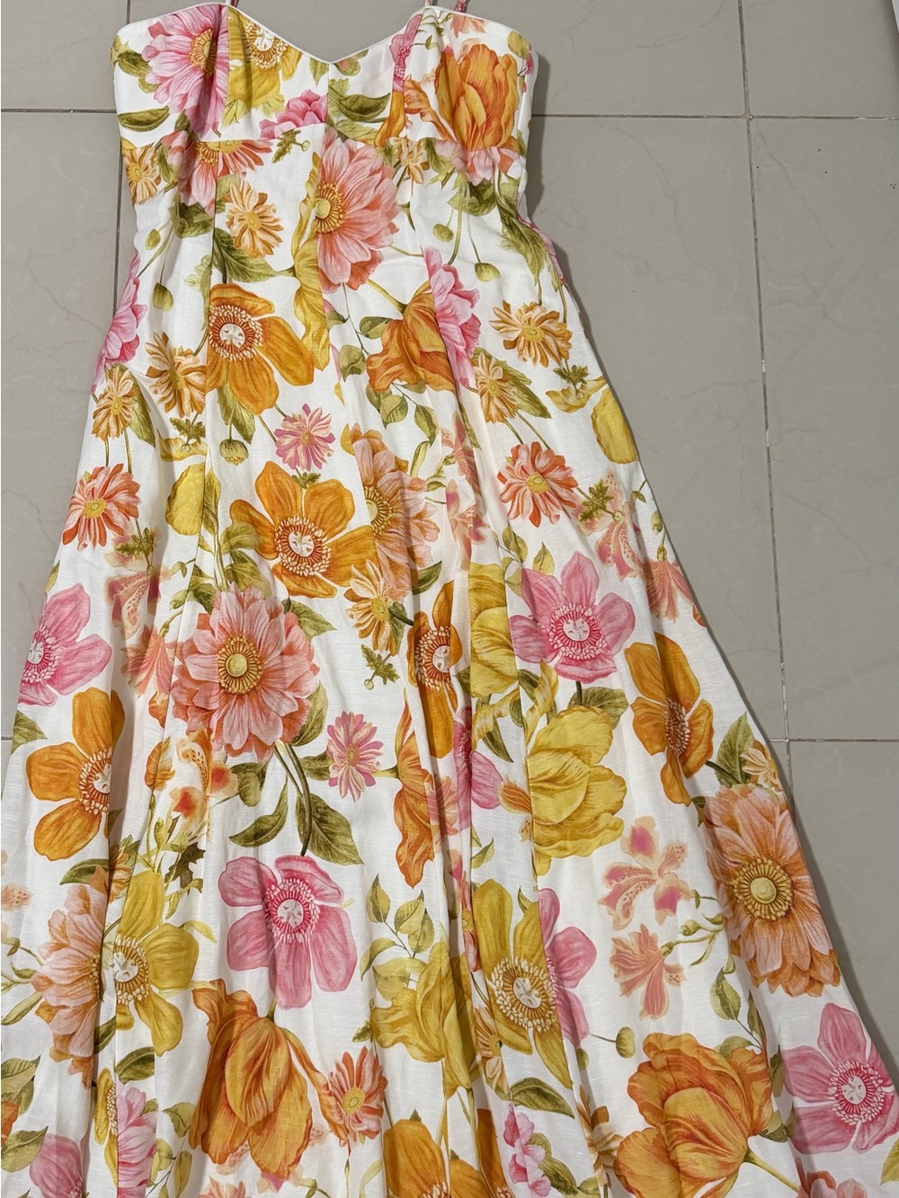 Ever New Strapless Midi Dress in Pink & Yellow Floral